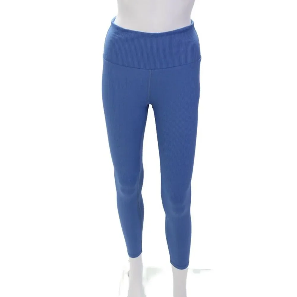 Carbon 38 Womens Ribbed High-Rise Activewear Ankle Leggings Light Blue Size M